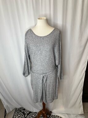 ✨ VENUS Gray Cold Shoulder Knit Sweater Dress | Cold Shoulder Tie Waist | Size L